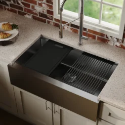 Karran Matrix 33" Stainless Steel Workstation Farmhouse Sink, HSU3320SB