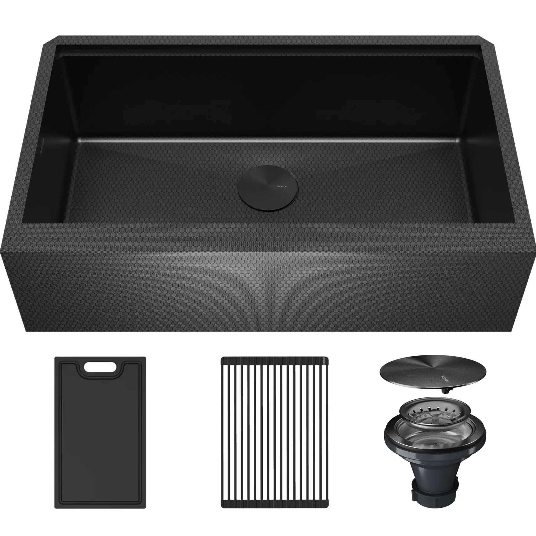 Karran Matrix 33" Stainless Steel Workstation Farmhouse Sink, Gunmetal Grey, HSU3320SB-D1