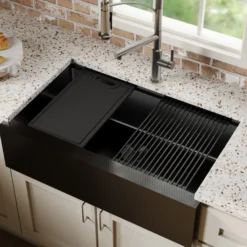 Karran Matrix 33" Stainless Steel Workstation Farmhouse Sink, Gunmetal Grey, HSU3320SB-D1