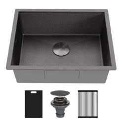 Karran Matrix 24" Undermount Stainless Steel Workstation Kitchen Sink with Accessories, Gunmetal Grey, 16 Gauge, HSU2419SBGG