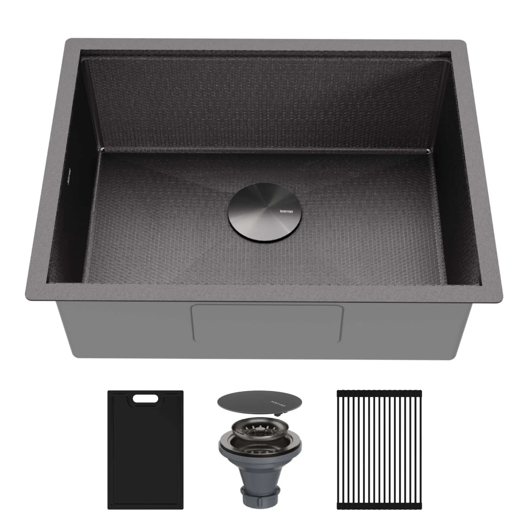 Karran Matrix 24" Undermount Stainless Steel Workstation Kitchen Sink with Accessories, Gunmetal Grey, 16 Gauge, HSU2419SBGG