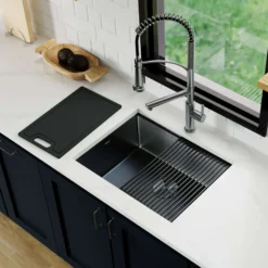 Karran Matrix 24" Undermount Stainless Steel Workstation Kitchen Sink with Accessories, Gunmetal Grey, 16 Gauge, HSU2419SBGG