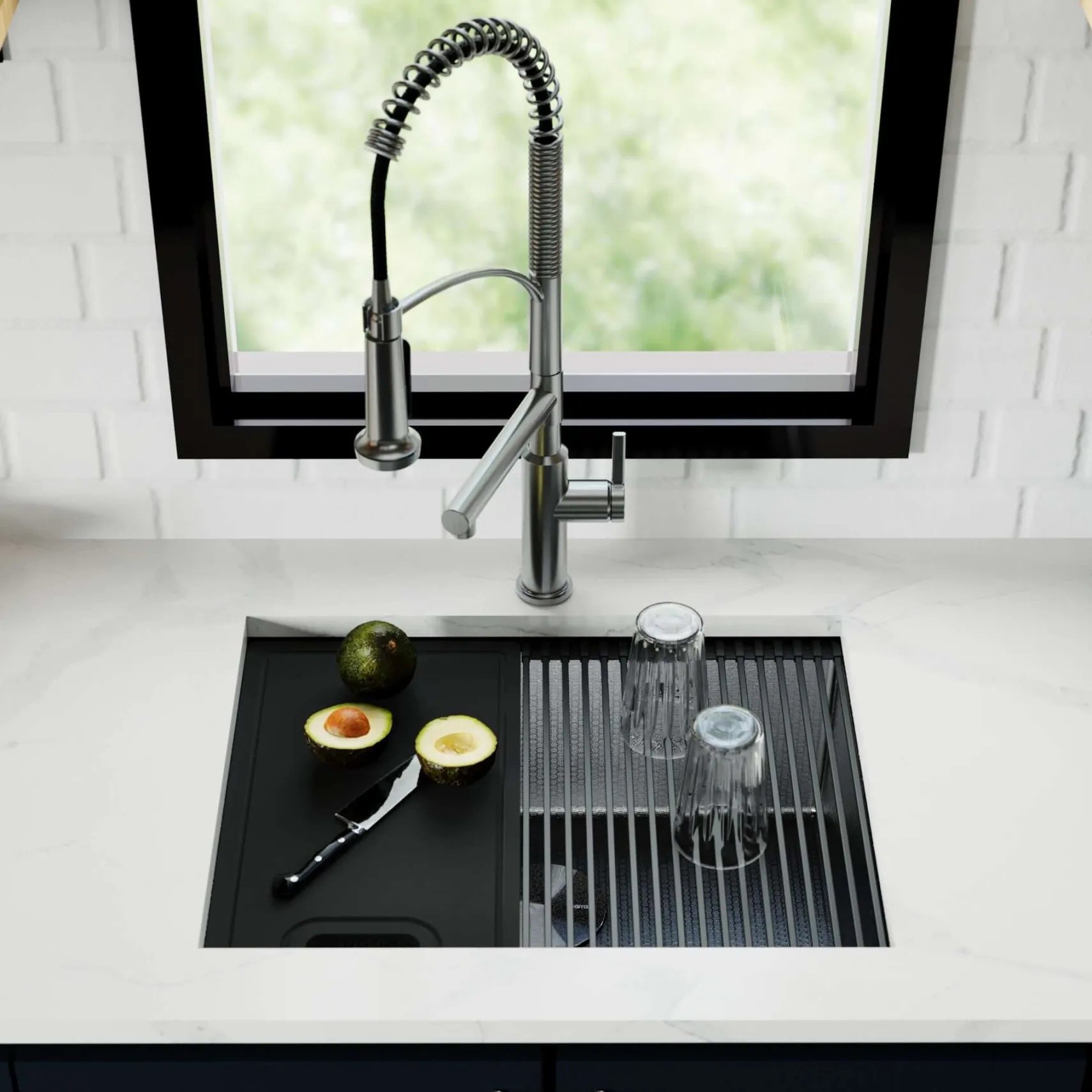Karran Matrix 24" Undermount Stainless Steel Workstation Kitchen Sink with Accessories, Gunmetal Grey, 16 Gauge, HSU2419SBGG