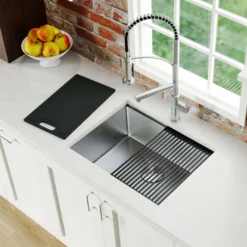 Karran Matrix 24" Undermount Stainless Steel Workstation Kitchen Sink with Accessories, 16 Gauge, HSU2419SBSS
