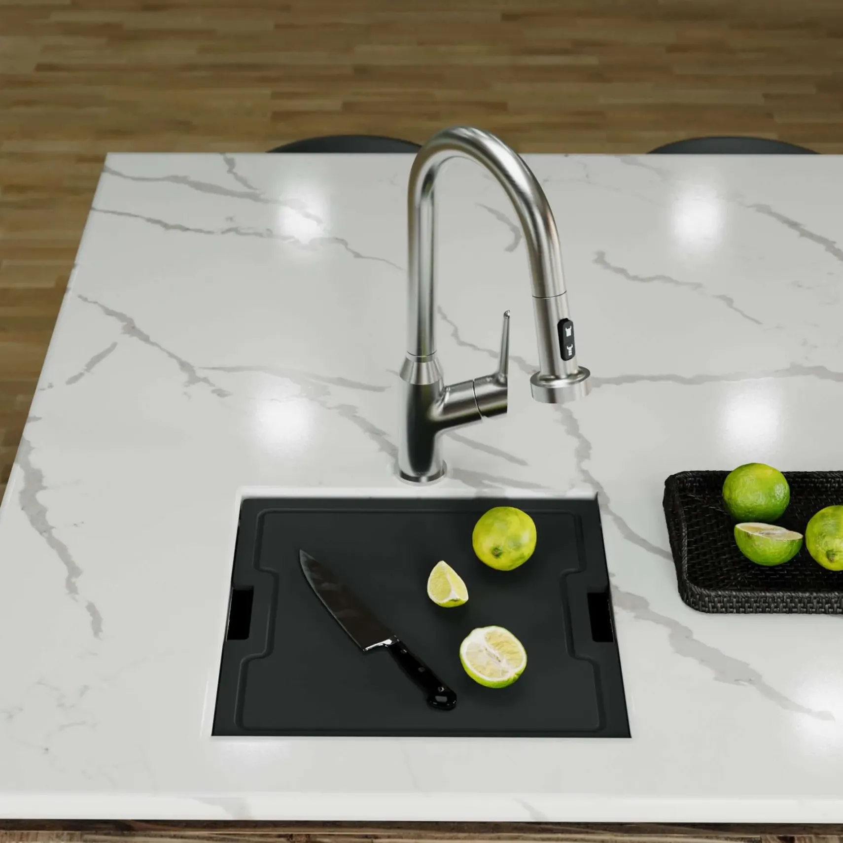 Karran Matrix 17" Undermount Stainless Steel Workstation Kitchen Sink with Accessories, 16 Gauge, HSU1717SBSS