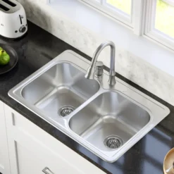 Karran Profile 33" Drop In/Topmount Stainless Steel Kitchen Sink with Accessories, 50/50 Double Bowl, 18 Gauge, PT35-PK1