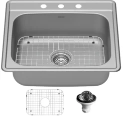 Karran Profile 25" Drop In/Topmount Stainless Steel Kitchen Sink with Accessories, 18 Gauge, PT30-PK1