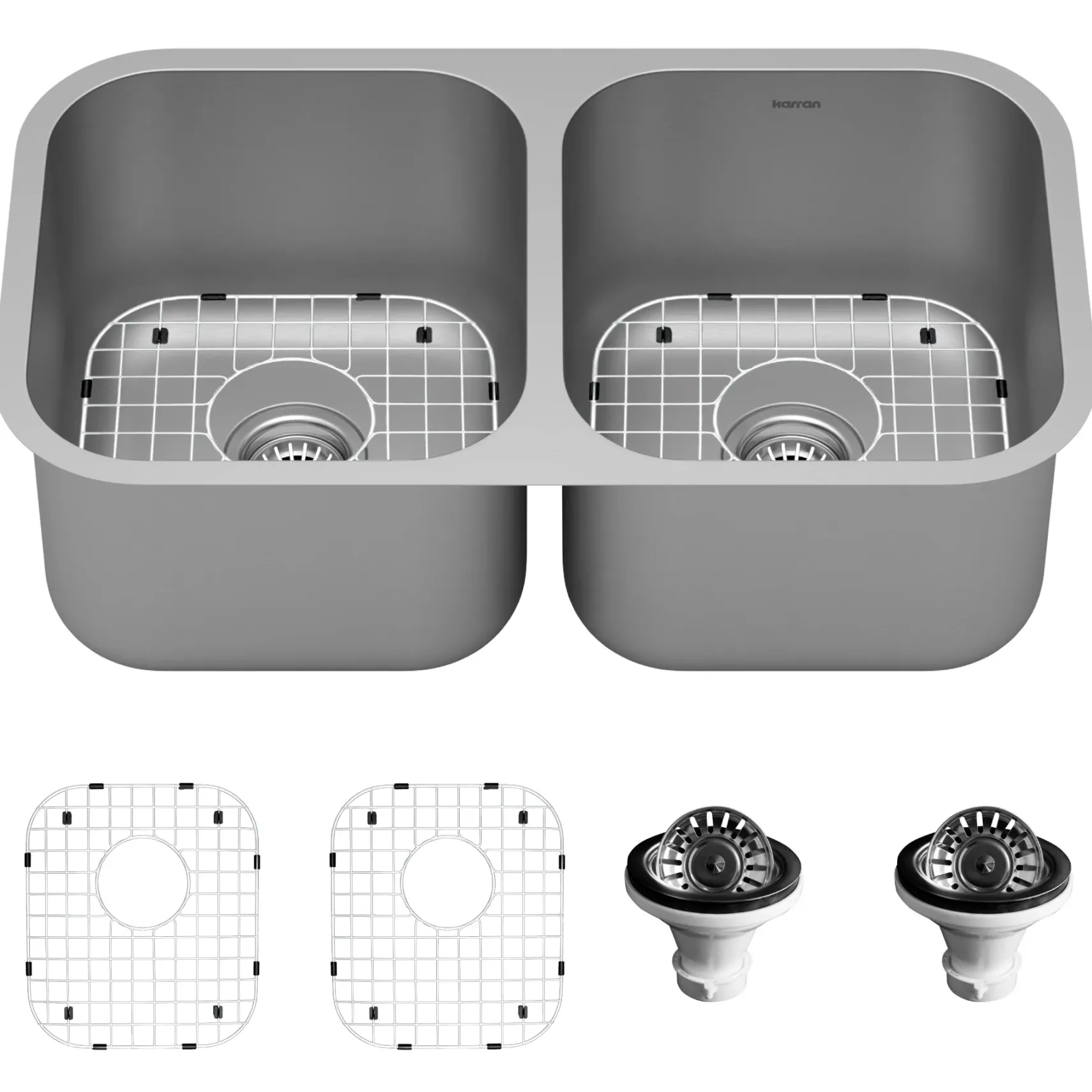 Karran Profile 32" Undermount Stainless Steel Kitchen Sink with Accessories, 50/50 Double Bowl, 16 Gauge, PU51-PK1