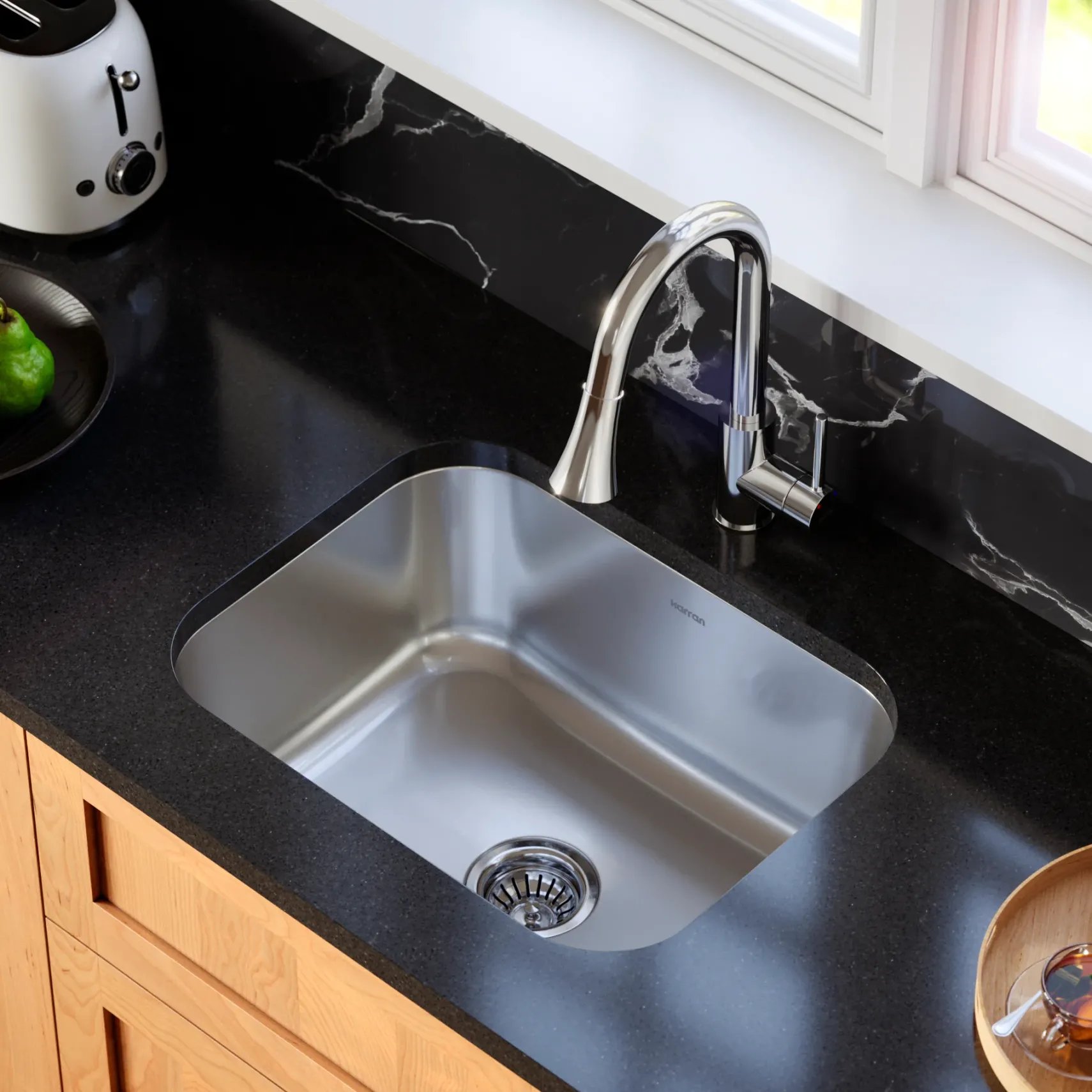 Karran Profile 23" Undermount Stainless Steel Kitchen Sink with Accessories, 16 Gauge, PU57-PK1