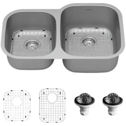 Karran Profile 32" Undermount Stainless Steel Kitchen Sink with Accessories, 40/60 Double Bowl, 16 Gauge, PU53L-PK1