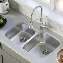 Karran Profile 32" Undermount Stainless Steel Kitchen Sink with Accessories, 40/60 Double Bowl, 18 Gauge, PU23L-PK1