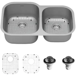 Karran Profile 32" Undermount Stainless Steel Kitchen Sink with Accessories, 60/40 Double Bowl, 18 Gauge, PU23R-PK1