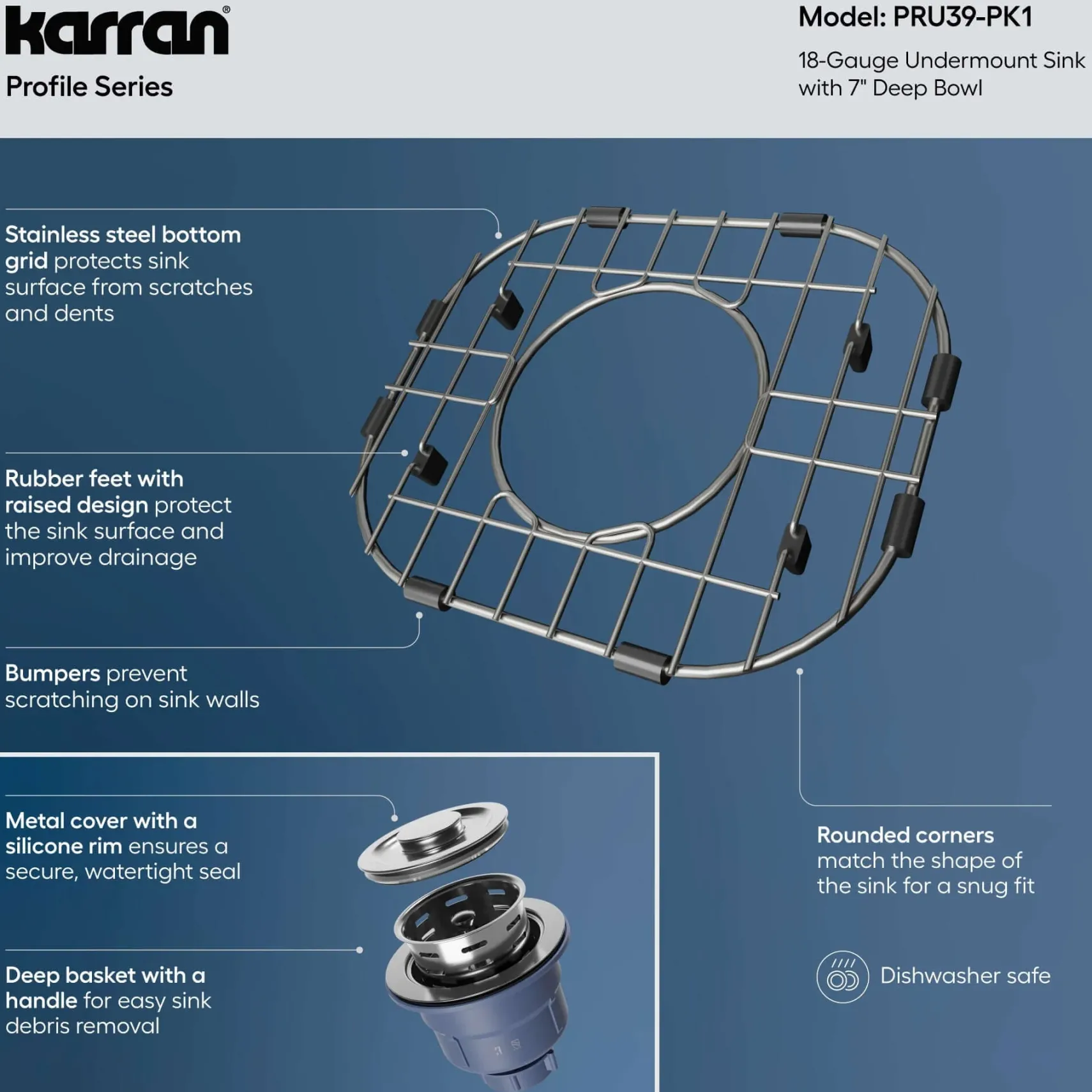 Karran Profile 15" Undermount Stainless Steel Kitchen Sink with Accessories, 18 Gauge, PRU39-PK1