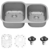 Karran Profile 32" Undermount Stainless Steel Kitchen Sink with Accessories, 60/40 Double Bowl, 16 Gauge, PU53R-PK1