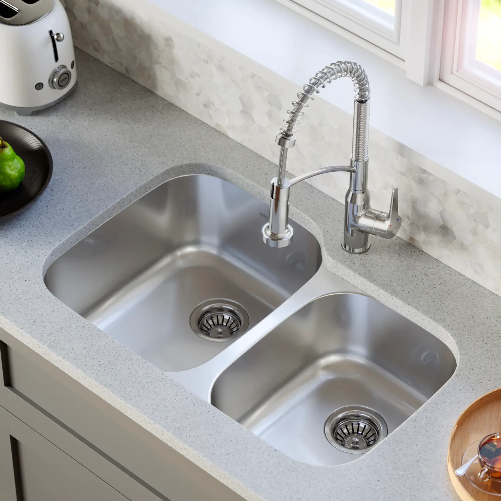 Karran Profile 32" Undermount Stainless Steel Kitchen Sink with Accessories, 60/40 Double Bowl, 16 Gauge, PU53R-PK1
