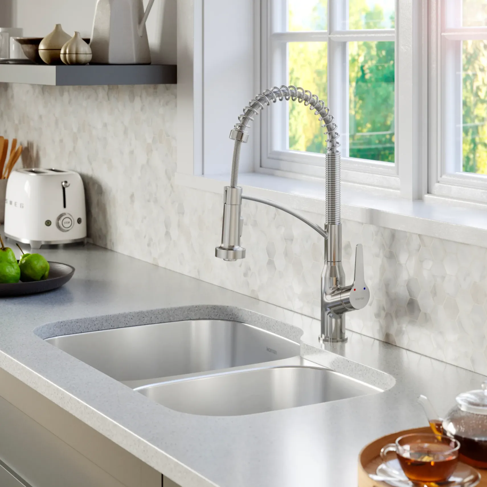 Karran Profile 32" Undermount Stainless Steel Kitchen Sink with Accessories, 60/40 Double Bowl, 16 Gauge, PU53R-PK1