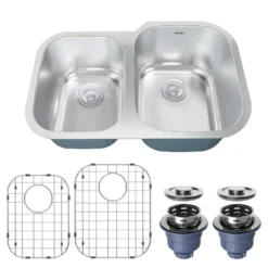 Karran Profile 32" Undermount Stainless Steel Kitchen Sink with Accessories, 40/60 Double Bowl, 18 Gauge, PRU33L-PK1