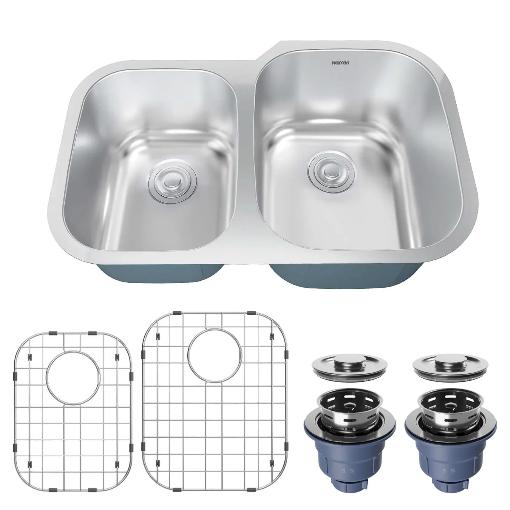 Karran Profile 32" Undermount Stainless Steel Kitchen Sink with Accessories, 40/60 Double Bowl, 18 Gauge, PRU33L-PK1