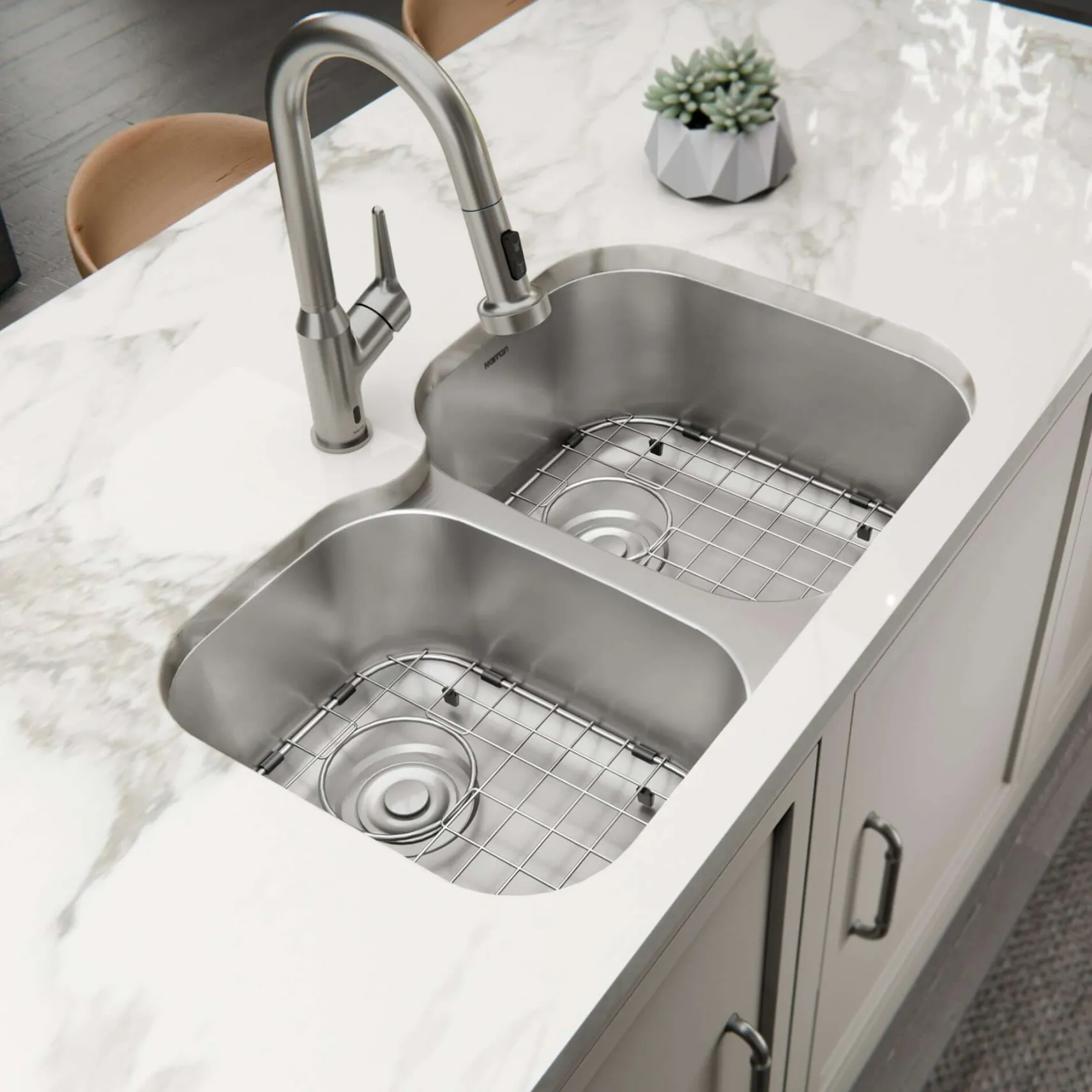 Karran Profile 32" Undermount Stainless Steel Kitchen Sink with Accessories, 40/60 Double Bowl, 18 Gauge, PRU33L-PK1