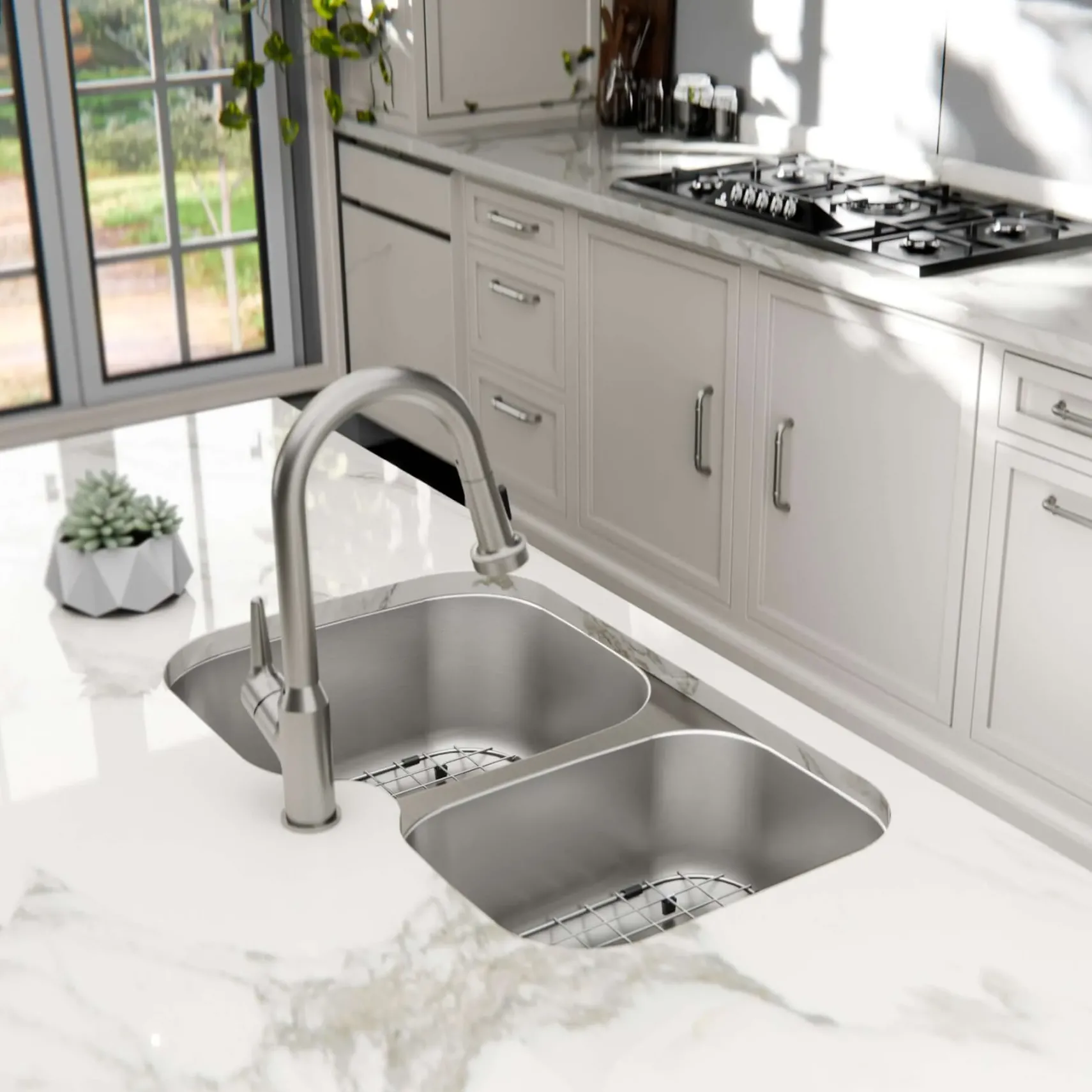 Karran Profile 32" Undermount Stainless Steel Kitchen Sink with Accessories, 40/60 Double Bowl, 18 Gauge, PRU33L-PK1