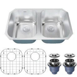 Karran Profile 32" Undermount Stainless Steel Kitchen Sink with Accessories, 50/50 Double Bowl, 18 Gauge, PRU31-PK1
