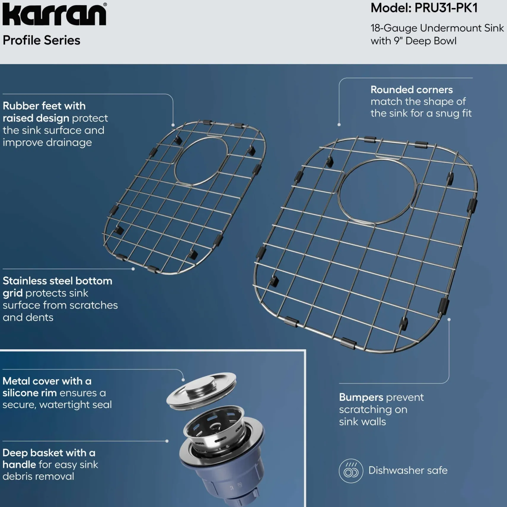 Karran Profile 32" Undermount Stainless Steel Kitchen Sink with Accessories, 50/50 Double Bowl, 18 Gauge, PRU31-PK1