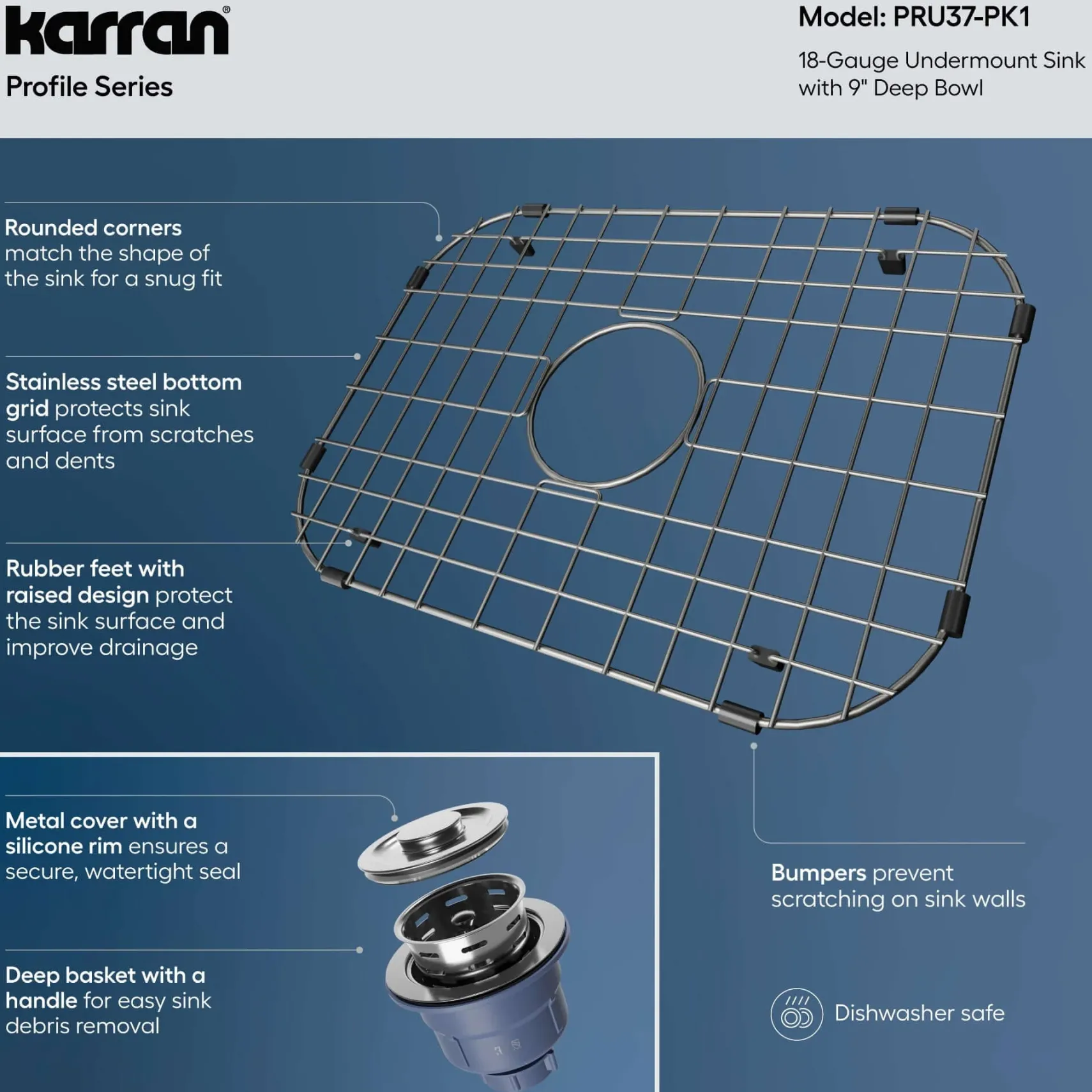 Karran Profile 23" Undermount Stainless Steel Kitchen Sink with Accessories, 18 Gauge, PRU37-PK1