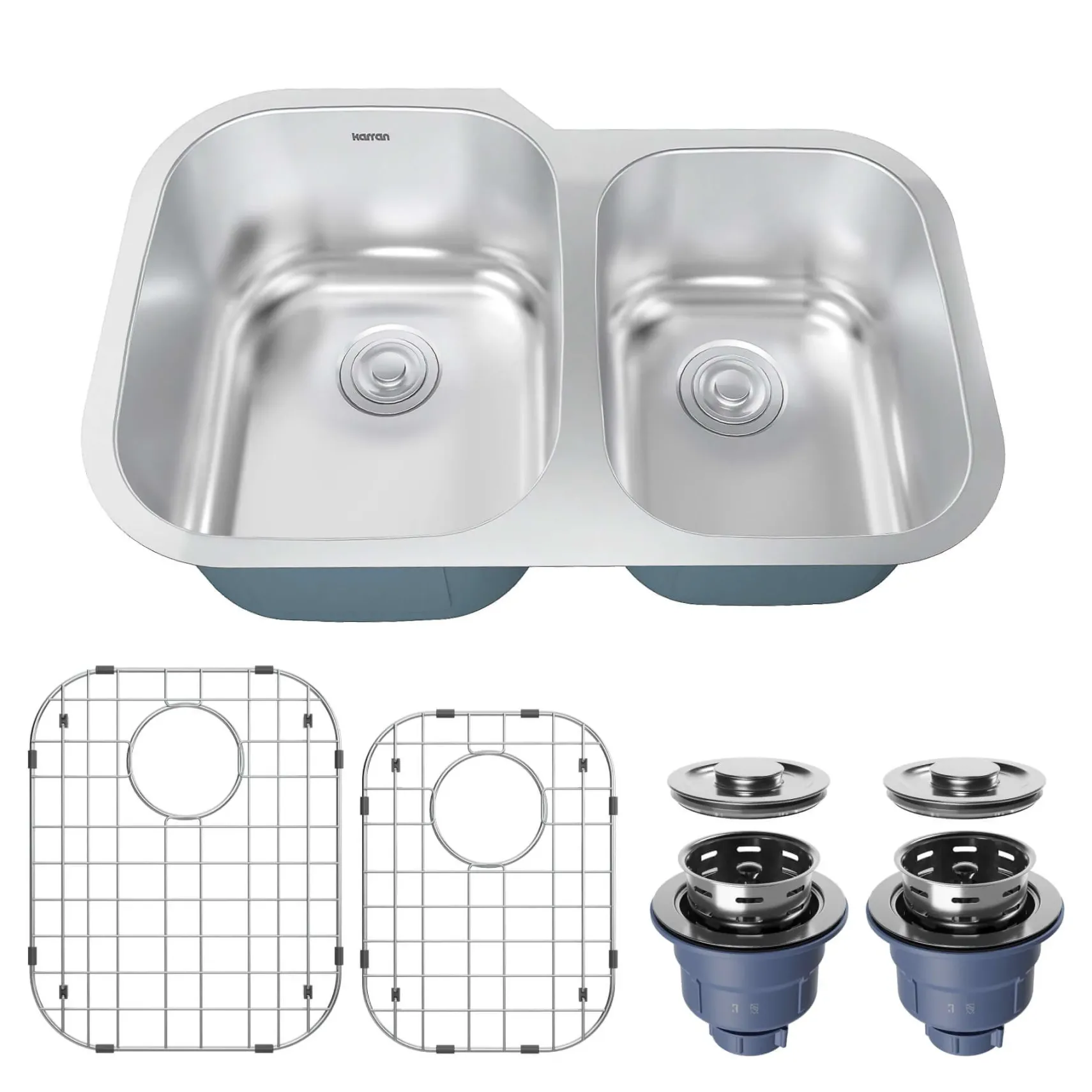 Karran Profile 32" Undermount Stainless Steel Kitchen Sink with Accessories, 60/40 Double Bowl, 18 Gauge, PRU33R-PK1