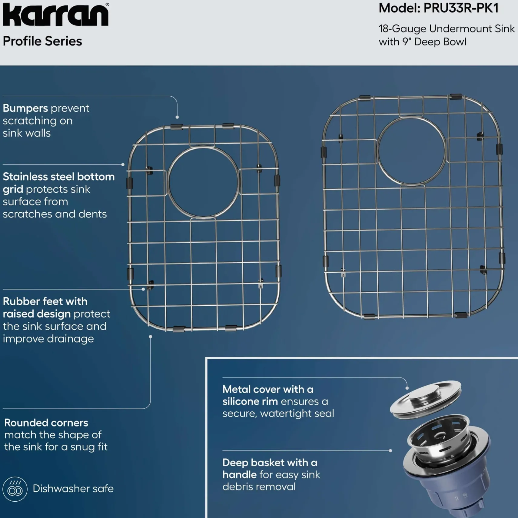 Karran Profile 32" Undermount Stainless Steel Kitchen Sink with Accessories, 60/40 Double Bowl, 18 Gauge, PRU33R-PK1