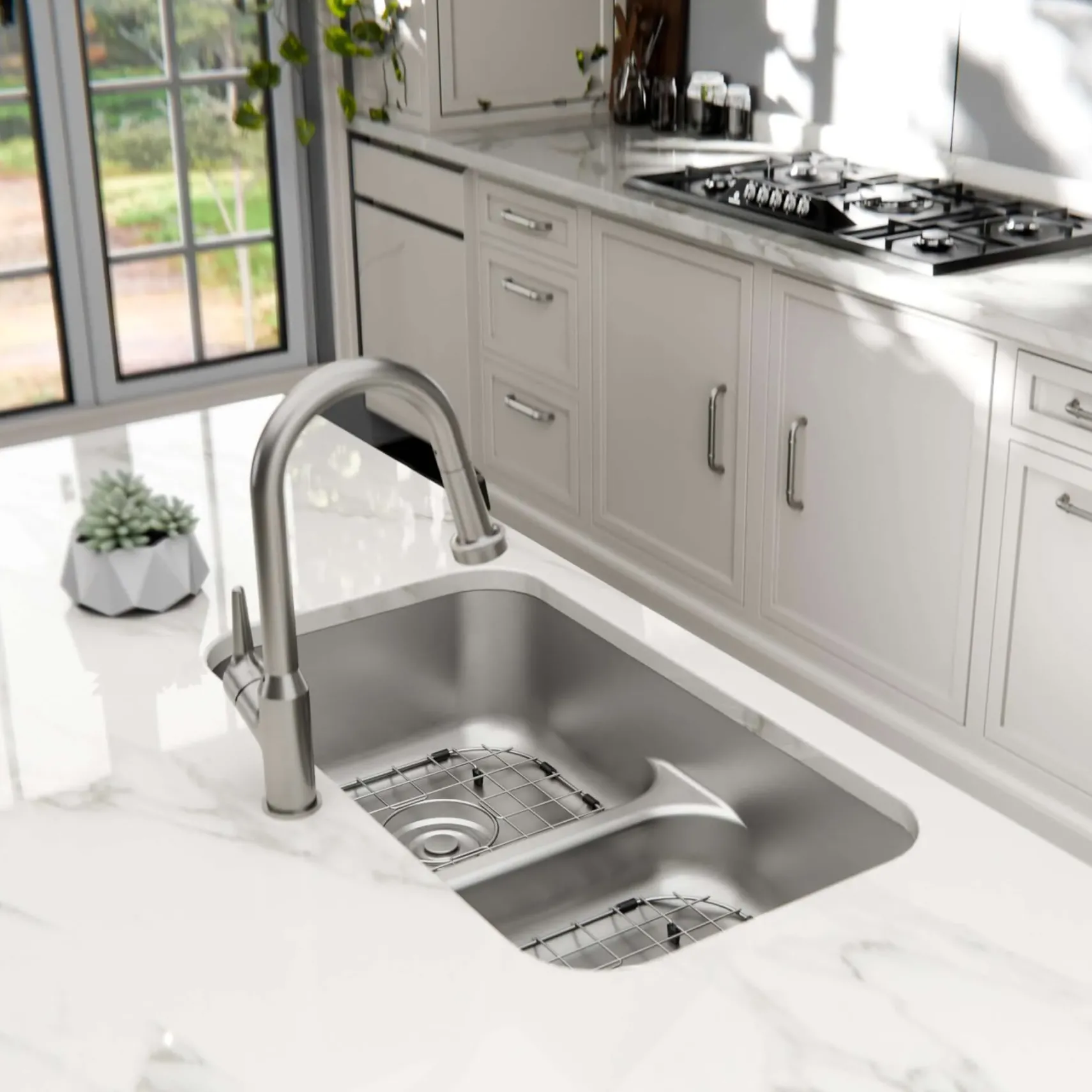 Karran Profile 32" Undermount Stainless Steel Kitchen Sink with Accessories, 50/50 Double Bowl, 18 Gauge, PRU32-PK1