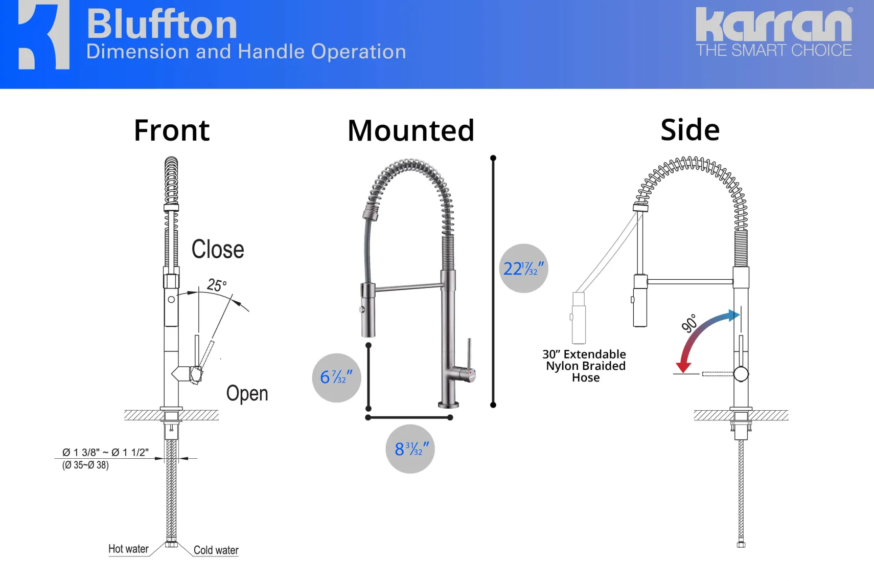 Karran 34" Quartz Composite Farmhouse Sink with Stainless Steel Faucet and Accessories, 50/50 Double Bowl, White, QA750WH220SS