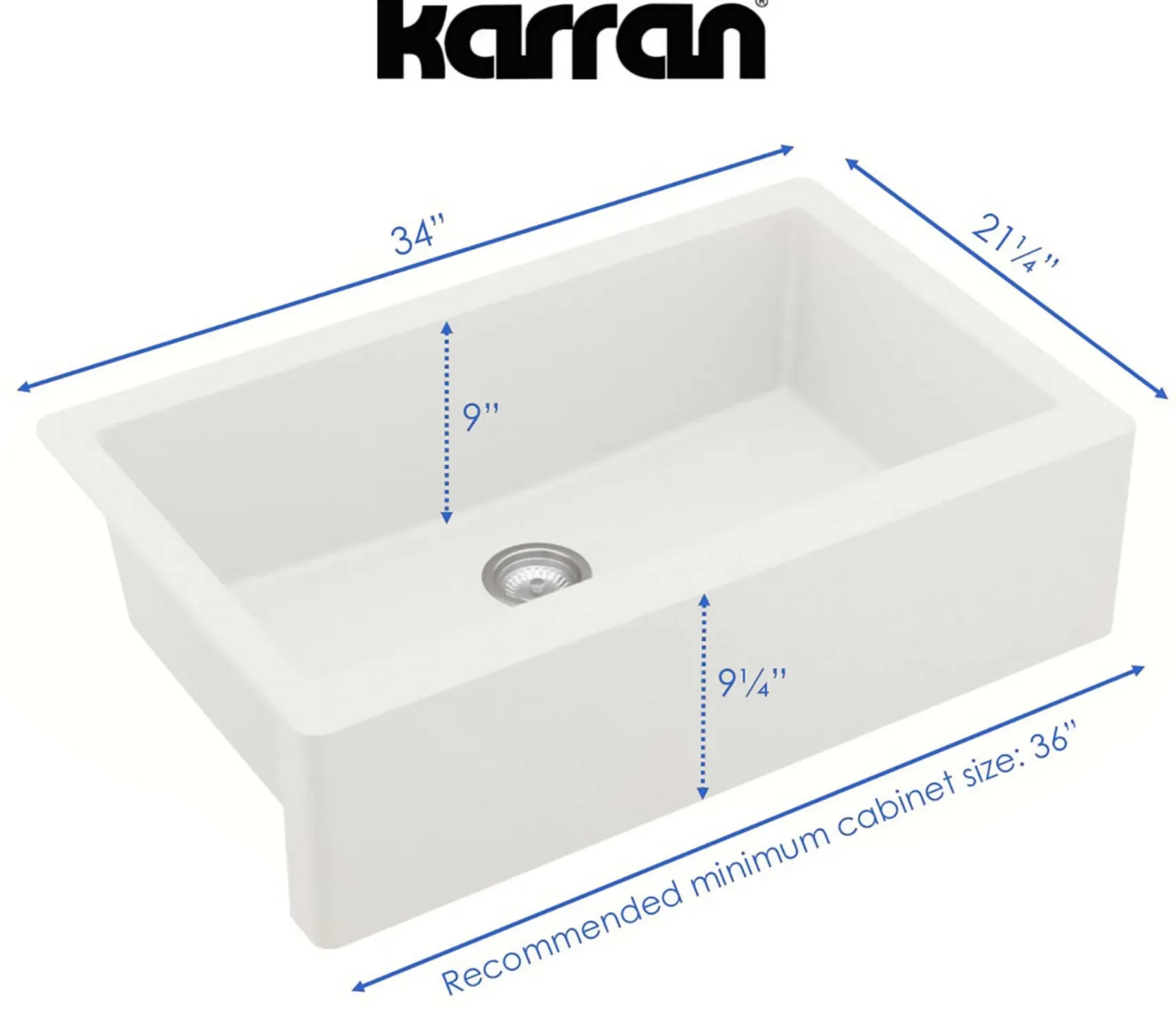 Karran 34" Quartz Composite Farmhouse Sink with Stainless Steel Faucet and Accessories, White, QA740WH220SS