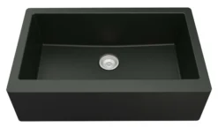 Karran 34" Quartz Composite Farmhouse Sink with Stainless Steel Faucet and Accessories, Black, QA740BL220SS