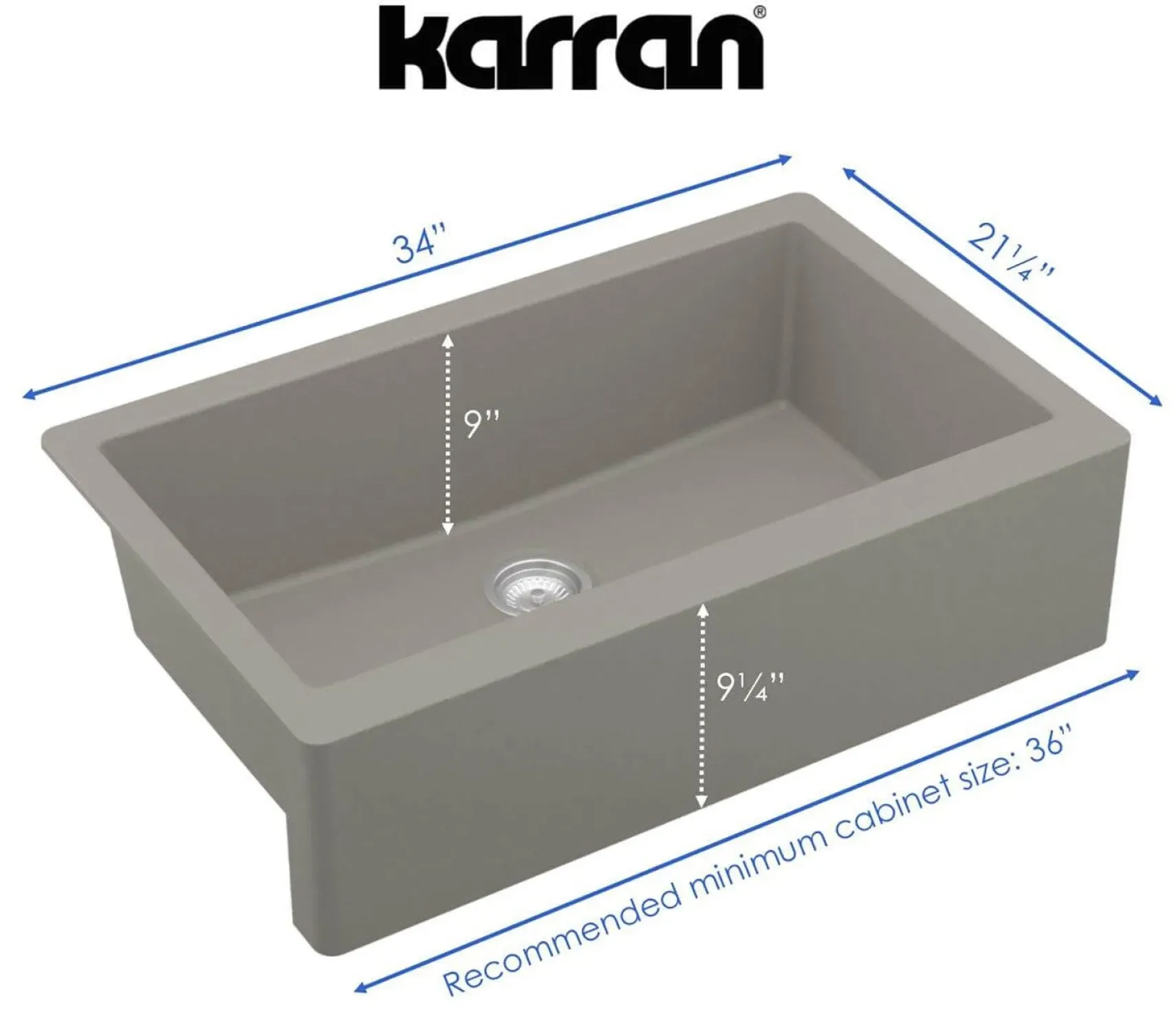 Karran 34" Quartz Composite Farmhouse Sink, Concrete, QA-740-CN