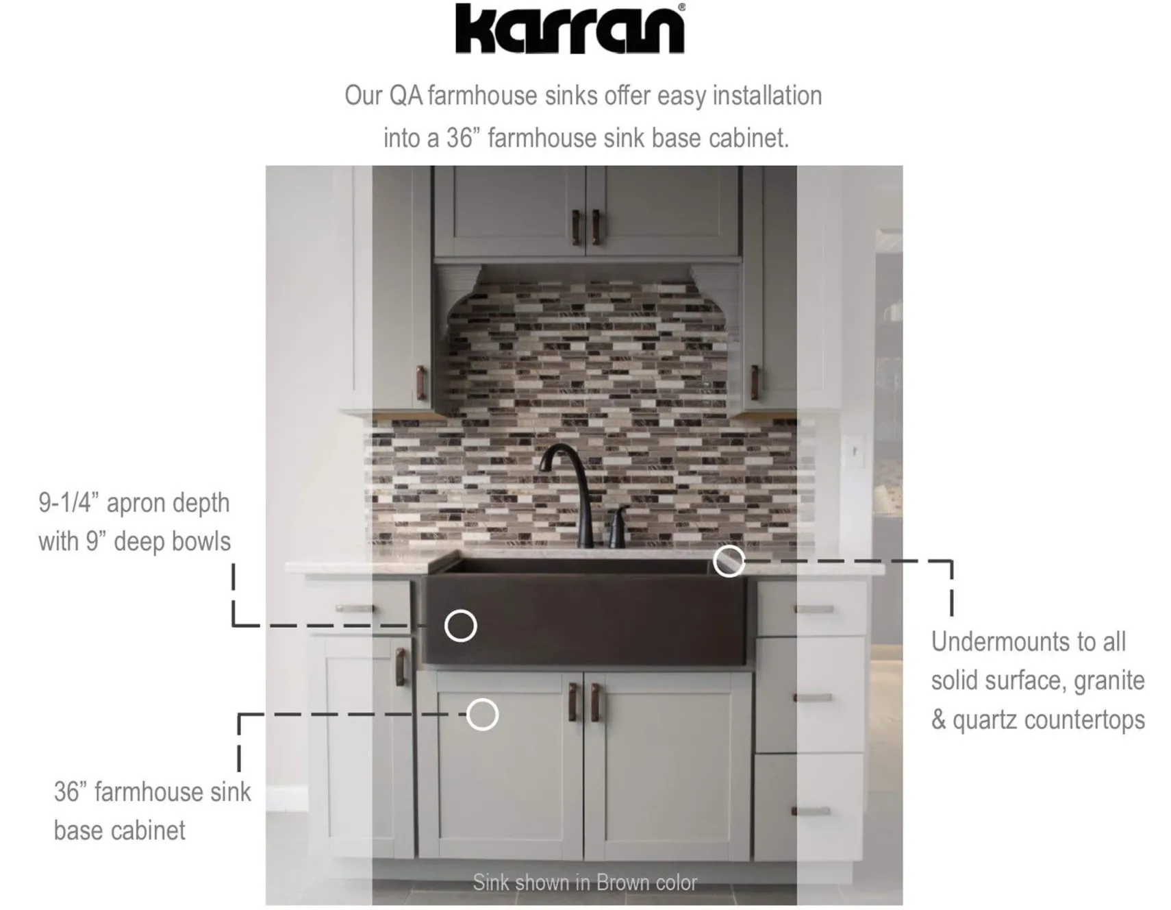 Karran 34" Quartz Composite Farmhouse Sink, Concrete, QA-740-CN