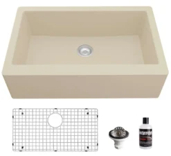 Karran 34" Quartz Composite Farmhouse Sink, Bisque, QA-740-BI-PK1