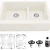Karran 34" Quartz Composite Farmhouse Sink, 60/40 Double Bowl, White, QA-760-WH-PK1