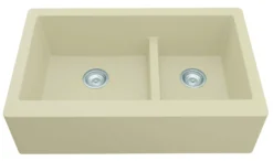 Karran 34" Quartz Composite Farmhouse Sink, 60/40 Double Bowl, Bisque, QA-760-BI
