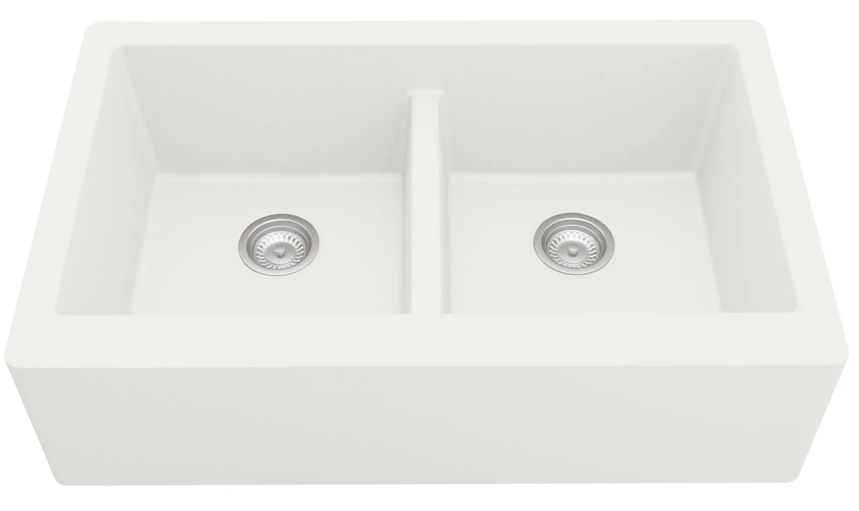 Karran 34" Quartz Composite Farmhouse Sink with Matte Black Faucet and Accessories, 50/50 Double Bowl, White, QA750WH210MB