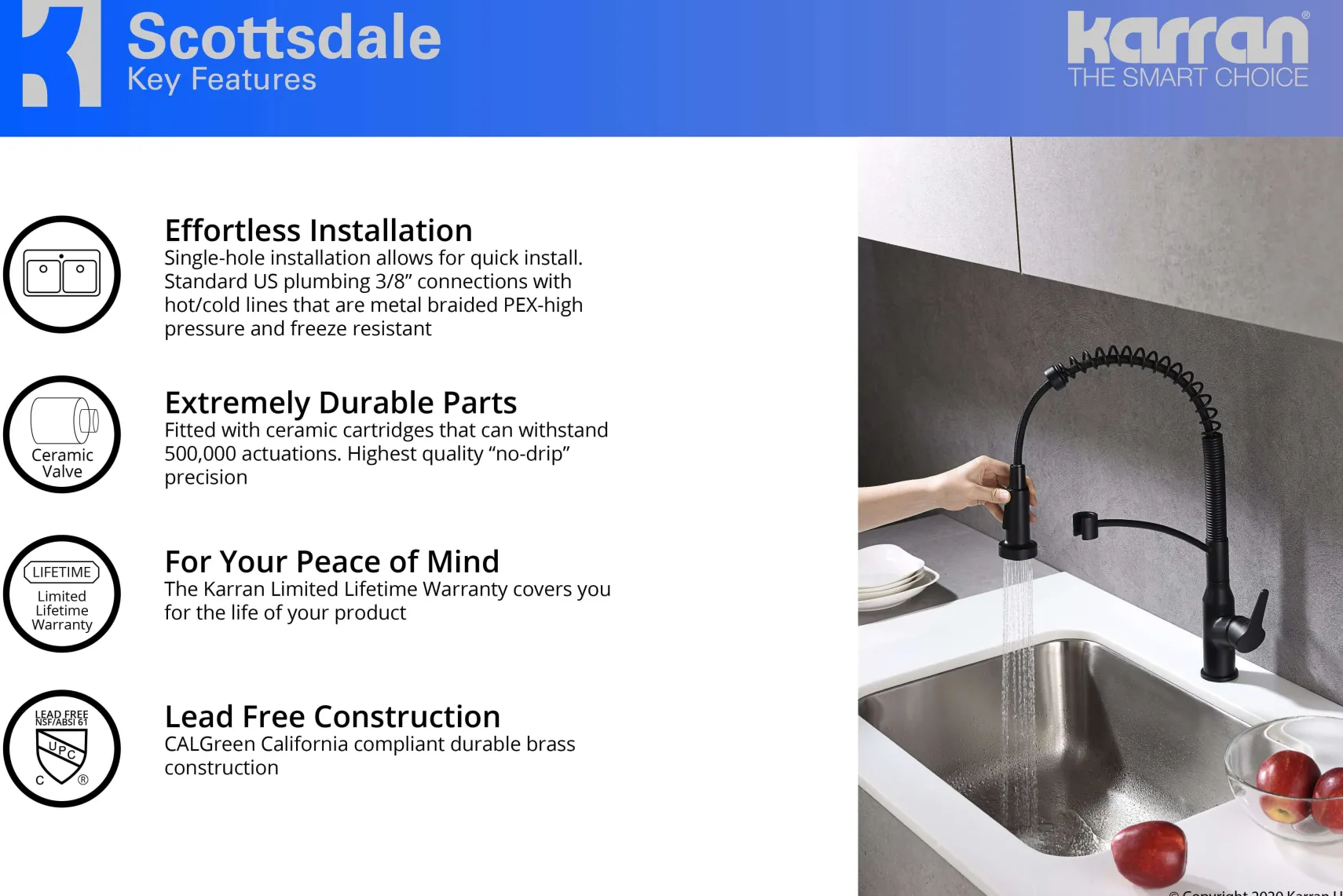 Karran 34" Quartz Composite Farmhouse Sink with Matte Black Faucet and Accessories, 50/50 Double Bowl, White, QA750WH210MB