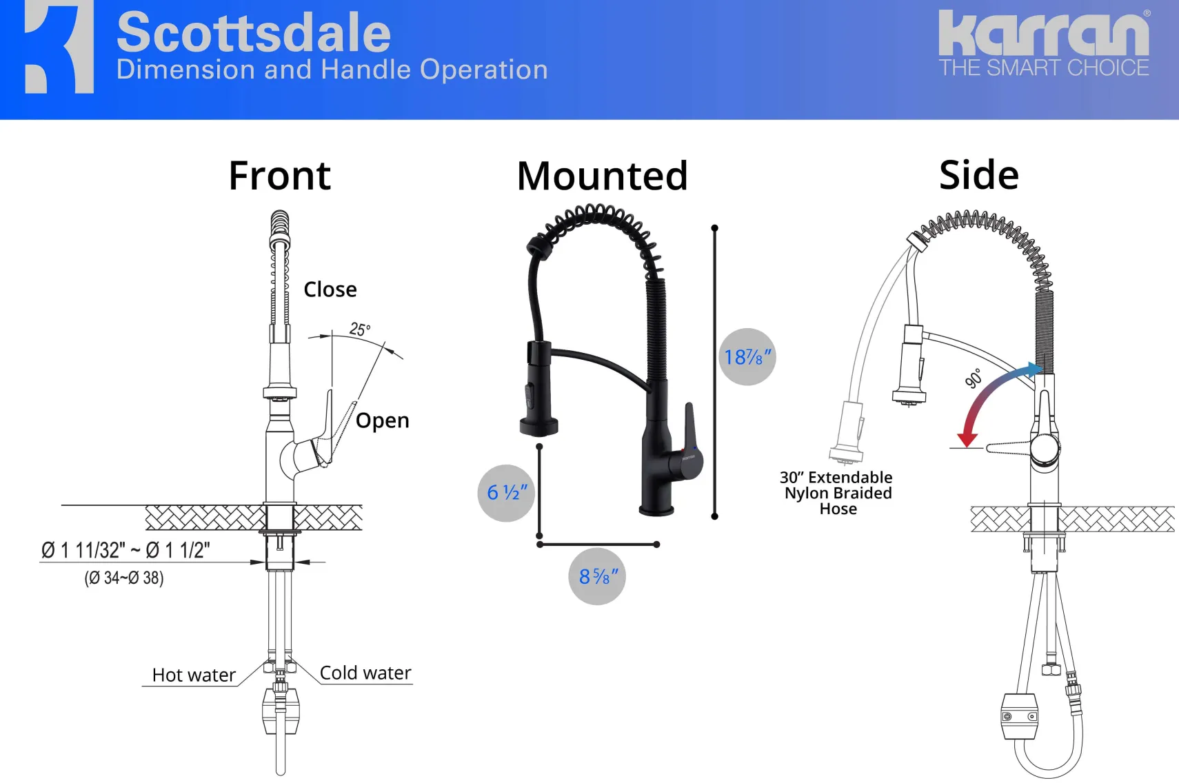 Karran 34" Quartz Composite Farmhouse Sink with Matte Black Faucet and Accessories, 50/50 Double Bowl, White, QA750WH210MB