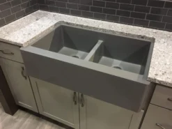 Karran 34" Quartz Composite Farmhouse Sink, 50/50 Double Bowl, Grey, QA-750-GR