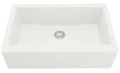 Karran 34" Quartz Composite Farmhouse Sink with Stainless Steel Faucet and Accessories, White, QA740WH210SS