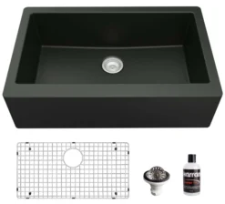 Karran 34" Quartz Composite Farmhouse Sink, Black, QA-740-BL-PK1