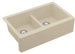 Karran 34" Quartz Composite Farmhouse Sink, 50/50 Double Bowl, Bisque, QA-750-BI