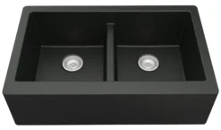 Karran 34" Quartz Composite Farmhouse Sink, 50/50 Double Bowl, Black, QA-750-BL