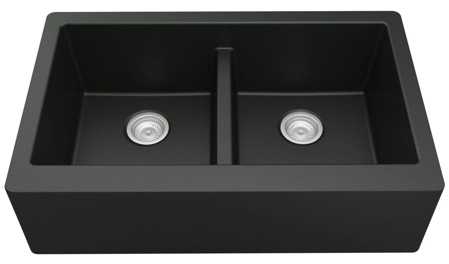 Karran 34" Quartz Composite Farmhouse Sink, 50/50 Double Bowl, Black, QA-750-BL