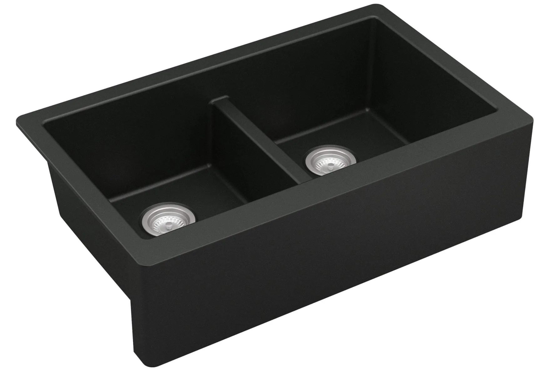 Karran 34" Quartz Composite Farmhouse Sink, 50/50 Double Bowl, Black, QA-750-BL