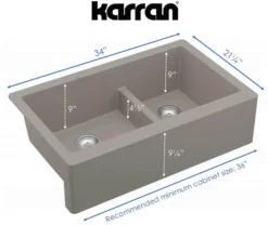 Karran 34" Quartz Composite Farmhouse Sink, 60/40 Double Bowl, Concrete, QA-760-CN