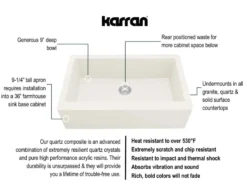 Karran 34" Quartz Composite Farmhouse Sink, White, QA-740-WH